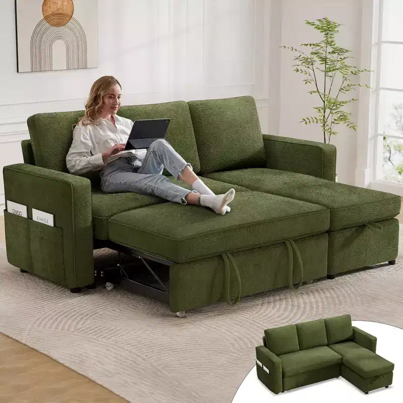 Canapé-lit convertible Dyonery 2-en-1 avec méridienne de rangement réversible pour chambre 81 – Canapé d'angle en L avec poches latérales