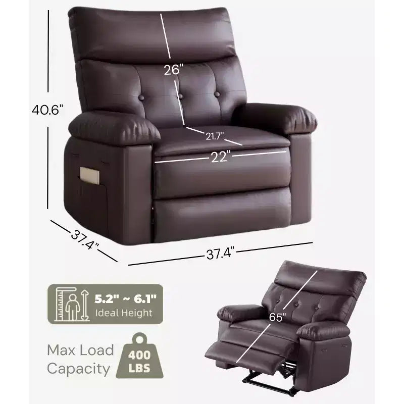 Fauteuil inclinable surdimensionné - Grand fauteuil inclinable manuel en similicuir PU pour adultes, fauteuil de relaxation au confort exceptionnel
