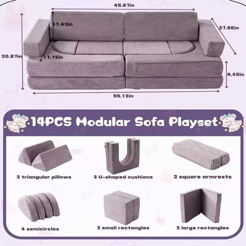 Canapé modulaire combiné Dyonery, canapé de jeu modulaire créatif DIY, coussin de jeu en mousse convertible, mobilier de sol créatif pour salle de jeux, violet