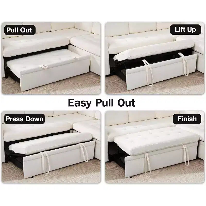 Canapé d'angle en U Dyonery 7 places, canapé-lit modulable, avec lit gigogne, dossier inclinable, rangement, montage sans outils, velours des neiges