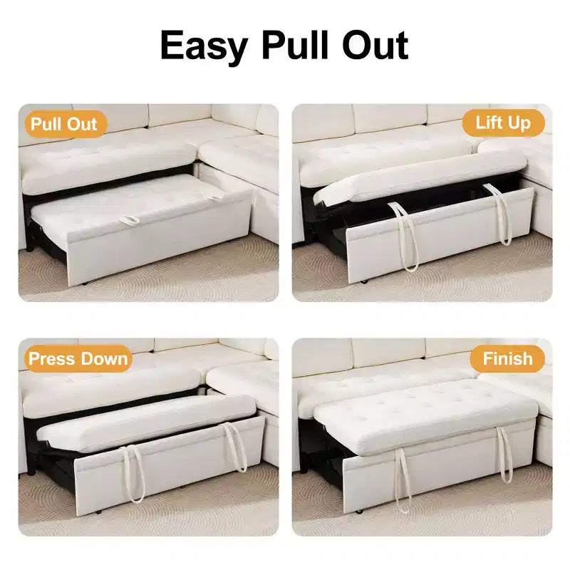 Canapé d'angle en U Dyonery 7 places, canapé-lit modulable, avec lit gigogne, dossier inclinable, rangement, montage sans outils, velours des neiges