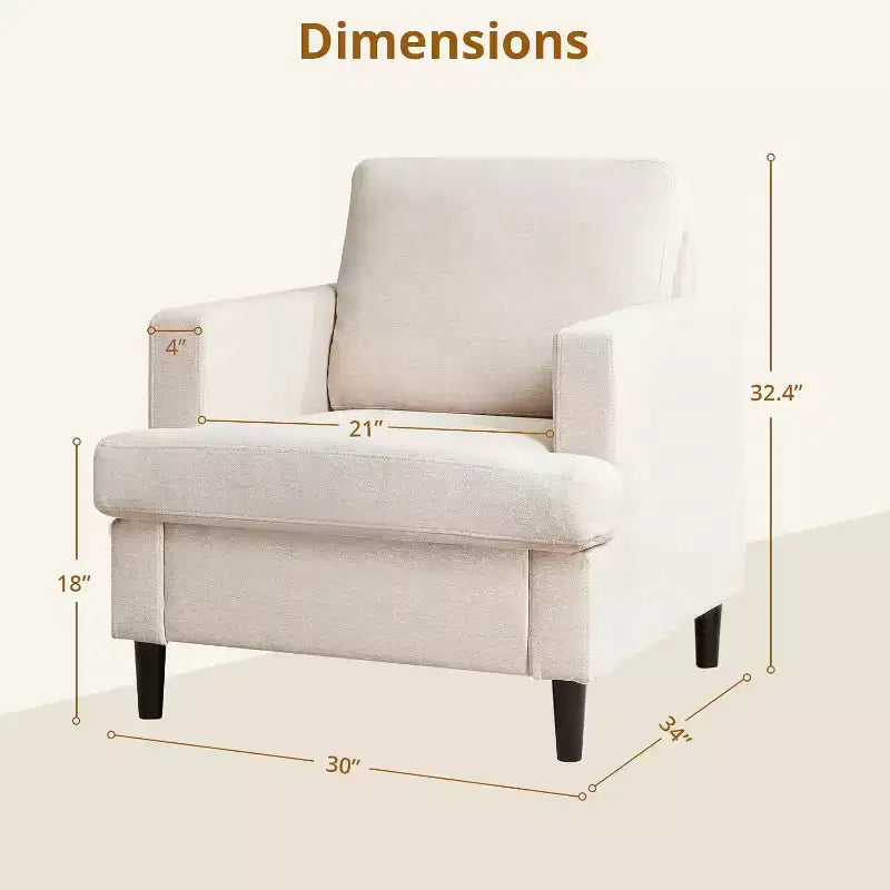 Fauteuil d'appoint, Fauteuil de salon en lin, Fauteuil moderne du milieu du siècle, Fauteuil de lecture confortable, Fauteuil de canapé rembourré pour salon, chambre à coucher