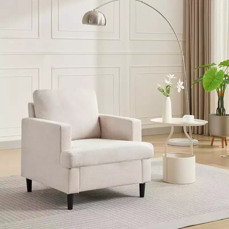 Fauteuil d'appoint, Fauteuil de salon en lin, Fauteuil moderne du milieu du siècle, Fauteuil de lecture confortable, Fauteuil de canapé rembourré pour salon, chambre à coucher