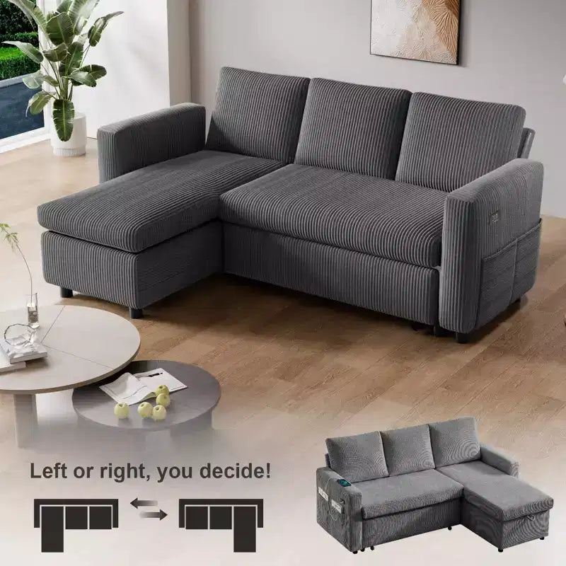 Canapé d'angle en forme de L Dyonery, canapé-lit avec dossier inclinable de 81 po avec lit gigogne, canapé de rangement réversible, assemblage sans outil