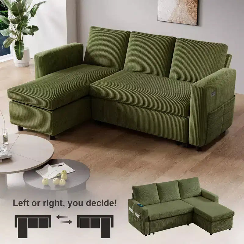 Canapé d'angle en forme de L Dyonery, canapé-lit avec dossier inclinable de 81 po avec lit gigogne, canapé de rangement réversible, assemblage sans outil