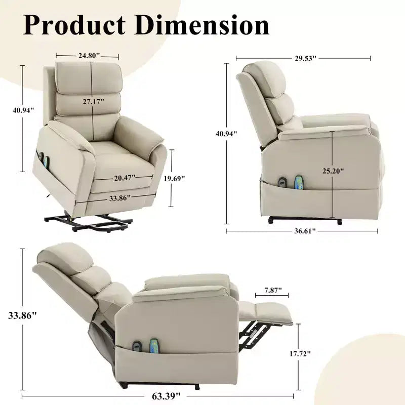 Fauteuil inclinable électrique en cuir PU Power Lift avec 2 poches latérales, fauteuil de massage releveur avec massage à 8 points