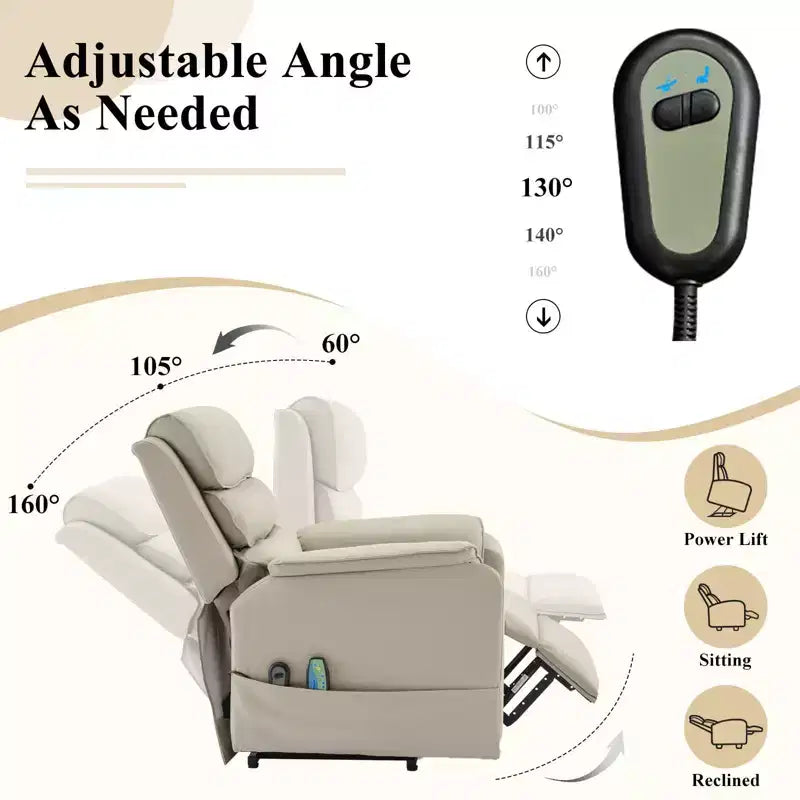 Fauteuil inclinable électrique en cuir PU Power Lift avec 2 poches latérales, fauteuil de massage releveur avec massage à 8 points