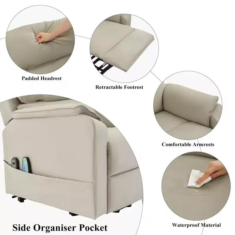 Fauteuil inclinable électrique en cuir PU Power Lift avec 2 poches latérales, fauteuil de massage releveur avec massage à 8 points