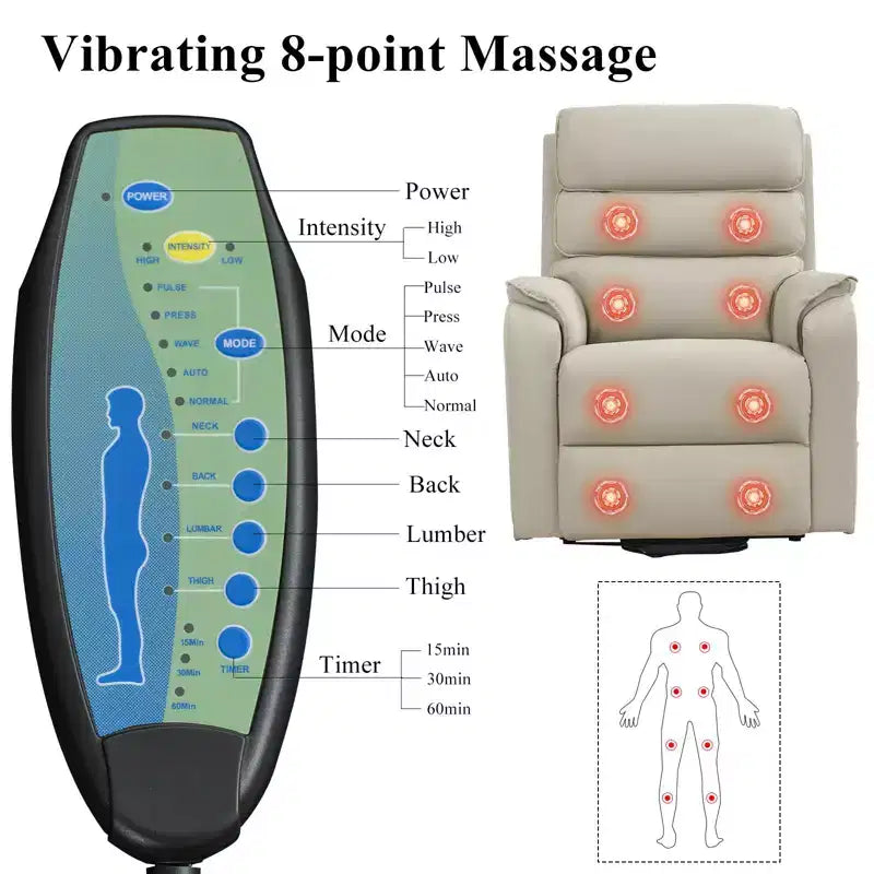 Fauteuil inclinable électrique en cuir PU Power Lift avec 2 poches latérales, fauteuil de massage releveur avec massage à 8 points
