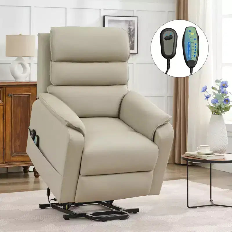 Fauteuil inclinable électrique en cuir PU Power Lift avec 2 poches latérales, fauteuil de massage releveur avec massage à 8 points