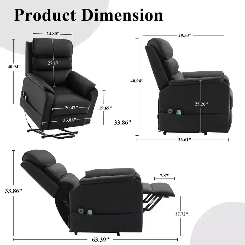 Fauteuil inclinable électrique en cuir PU Power Lift avec 2 poches latérales, fauteuil de massage releveur avec massage à 8 points