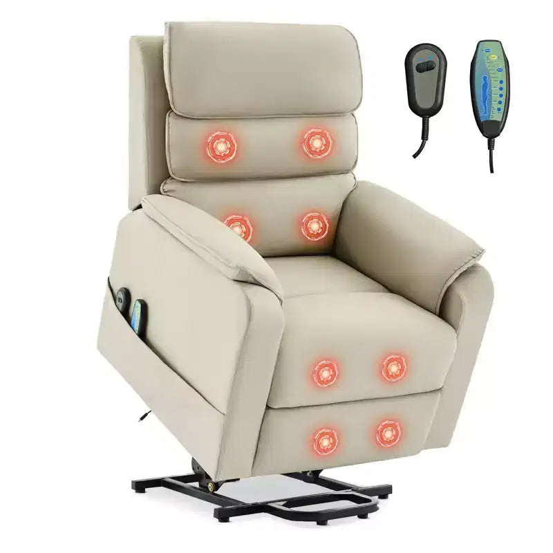 Fauteuil inclinable électrique en cuir PU Power Lift avec 2 poches latérales, fauteuil de massage releveur avec massage à 8 points