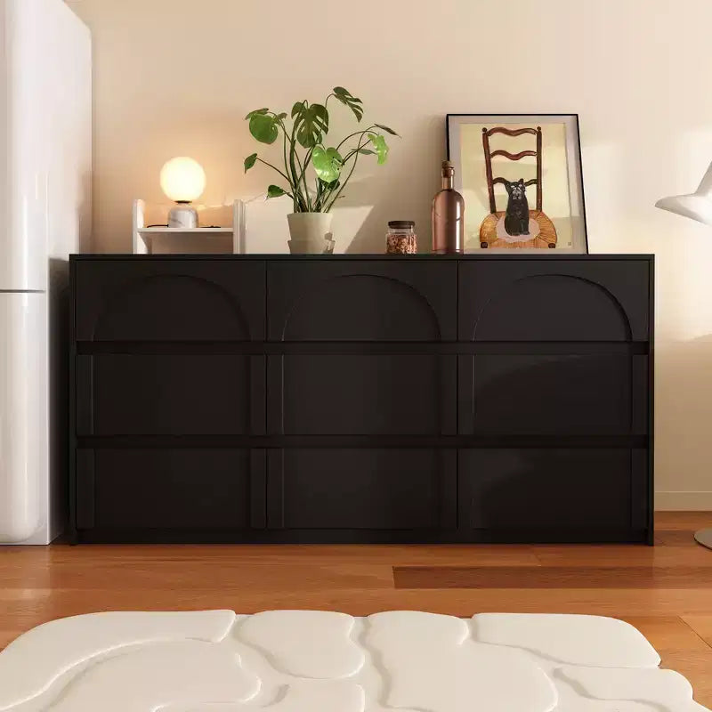 Famapy Black 9 Drawer Concealed Handle Arch Pattern Decor Dresser Sideboard Chest Storage Cabinet