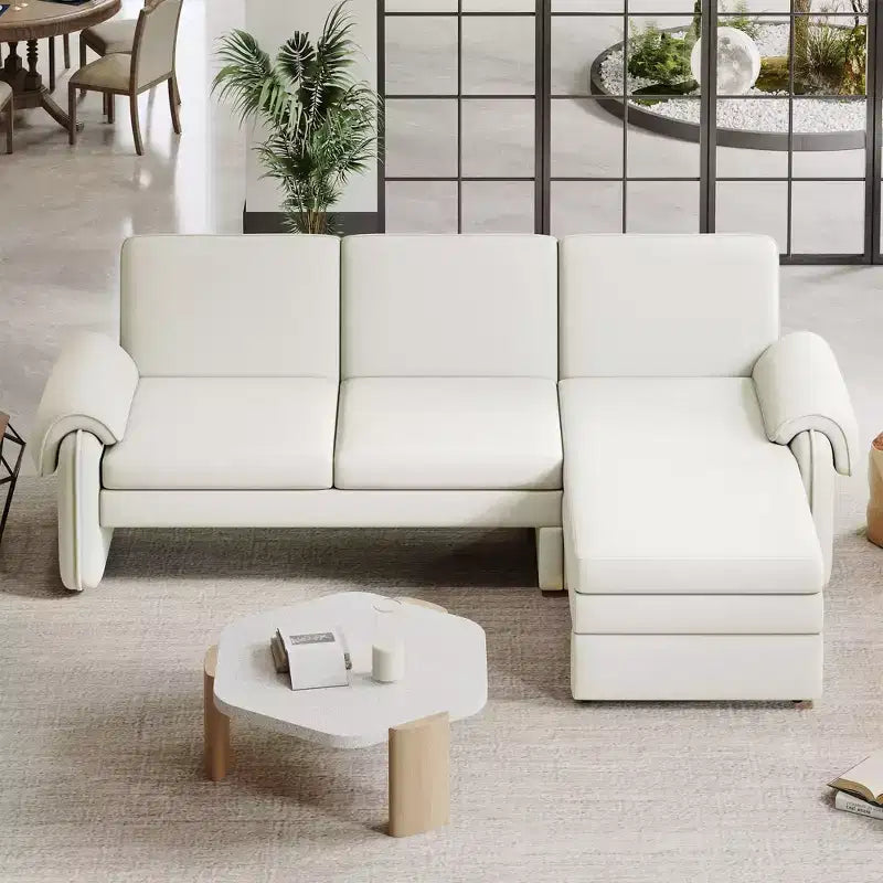 94.1 Canapé convertible futon avec dossier réglable, méridienne réversible et 2 coussins d'accoudoir amovibles pour salon, beige