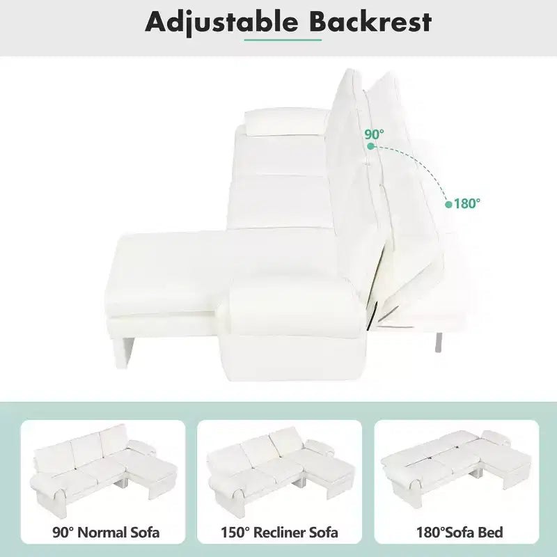 94.1 Canapé convertible futon avec dossier réglable, méridienne réversible et 2 coussins d'accoudoir amovibles pour salon, beige
