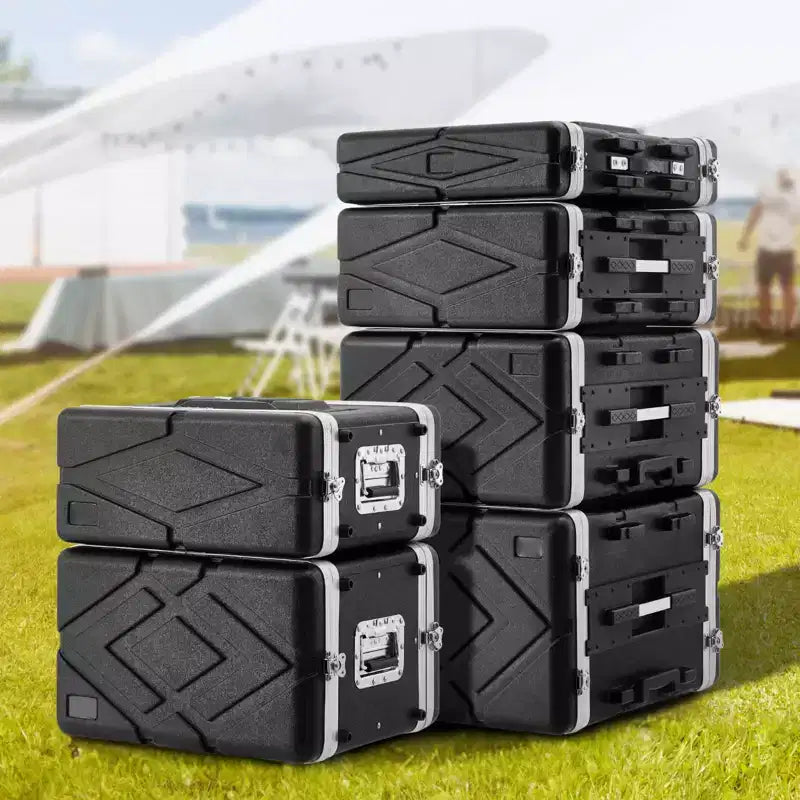 Flight case rack 6U, Profondeur standard de 14 pouces, Armoire rack serveur avec poignées en ABS, Loquets papillon robustes, Noir