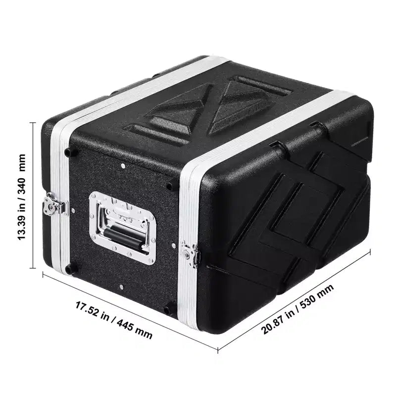 Flight case rack 6U, Profondeur standard de 14 pouces, Armoire rack serveur avec poignées en ABS, Loquets papillon robustes, Noir
