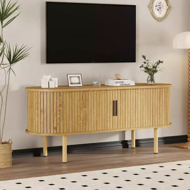 TV Stand, Modern TV Console Table with Storage Compartment and Sliding Door, Gaming Entertainment Center, for Living Room, Bedroom, Office