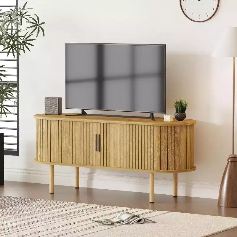 Meuble TV, console TV moderne avec compartiment de rangement et porte coulissante, meuble de divertissement pour jeux vidéo, pour salon, chambre, bureau