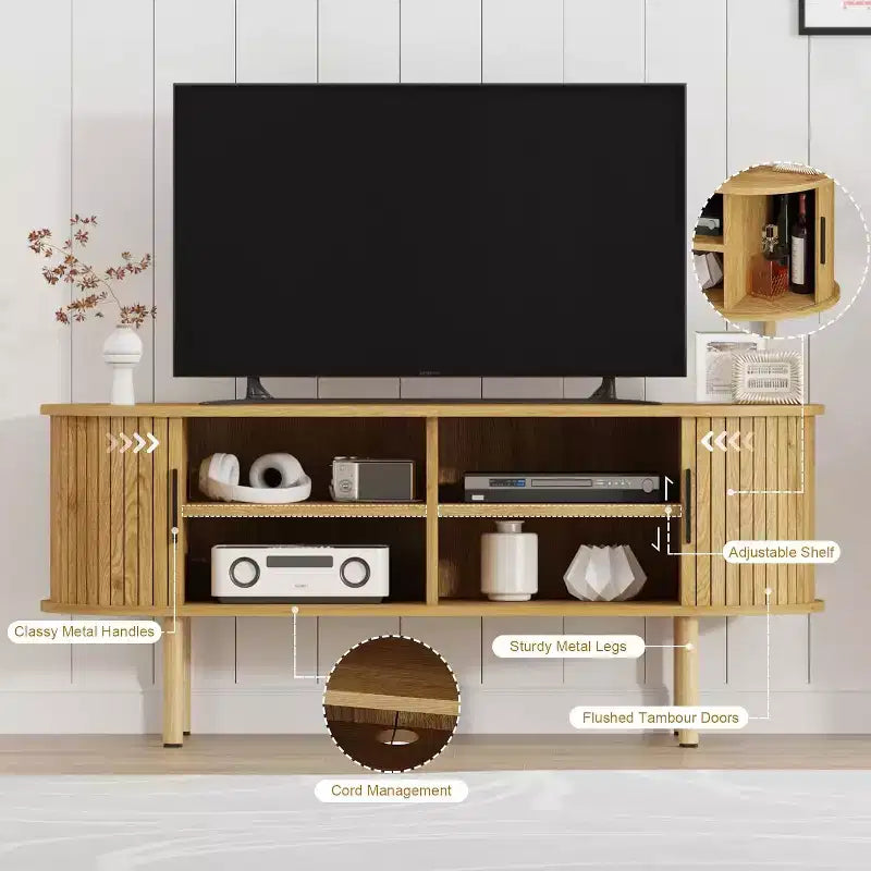 Meuble TV, console TV moderne avec compartiment de rangement et porte coulissante, meuble de divertissement pour jeux vidéo, pour salon, chambre, bureau