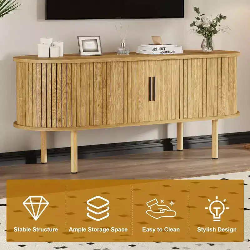 Meuble TV, console TV moderne avec compartiment de rangement et porte coulissante, meuble de divertissement pour jeux vidéo, pour salon, chambre, bureau