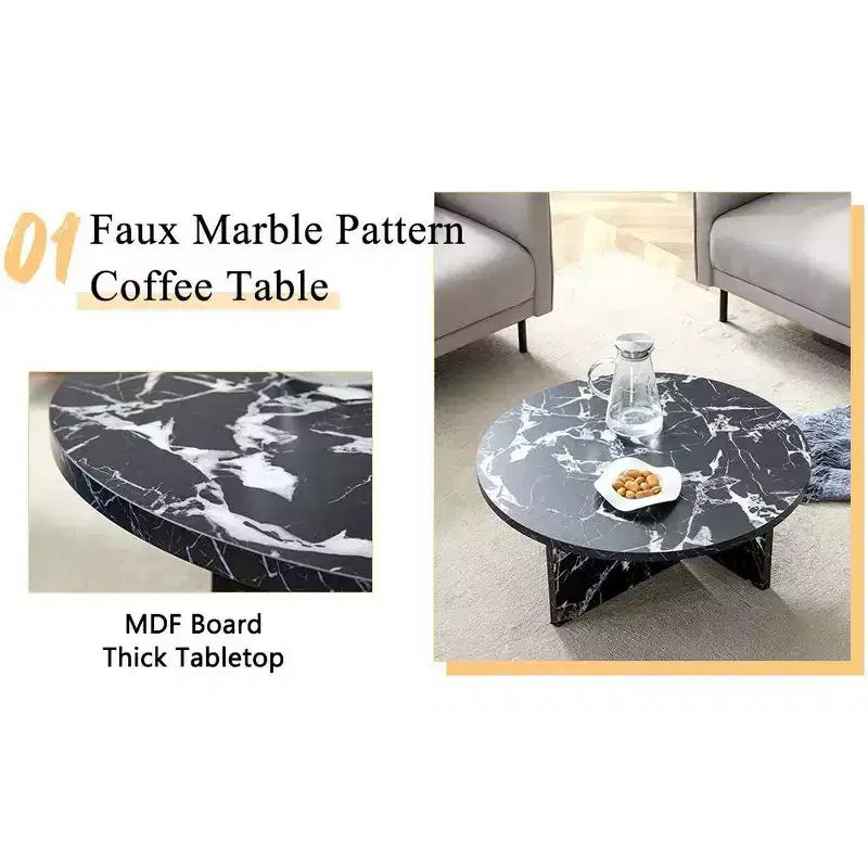 Table basse ronde noire en MDF polyvalente pour différents styles d'intérieur, alliant minimalisme moderne et charme nordique