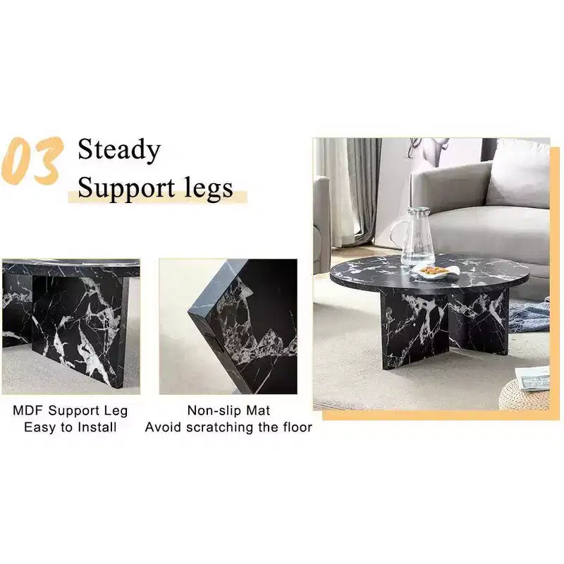 Table basse ronde noire en MDF polyvalente pour différents styles d'intérieur, alliant minimalisme moderne et charme nordique