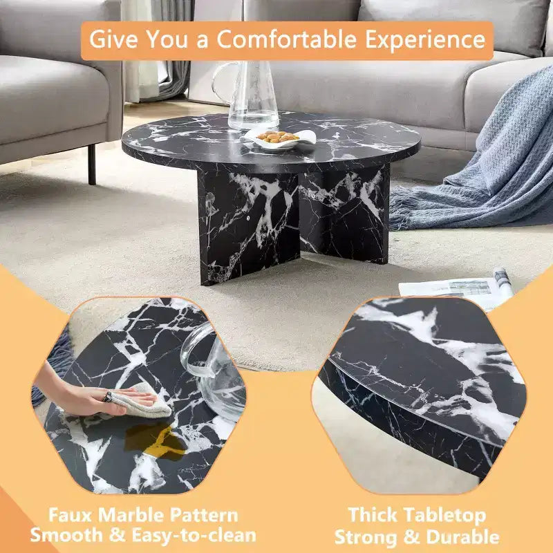 Table basse ronde noire en MDF polyvalente pour différents styles d'intérieur, alliant minimalisme moderne et charme nordique