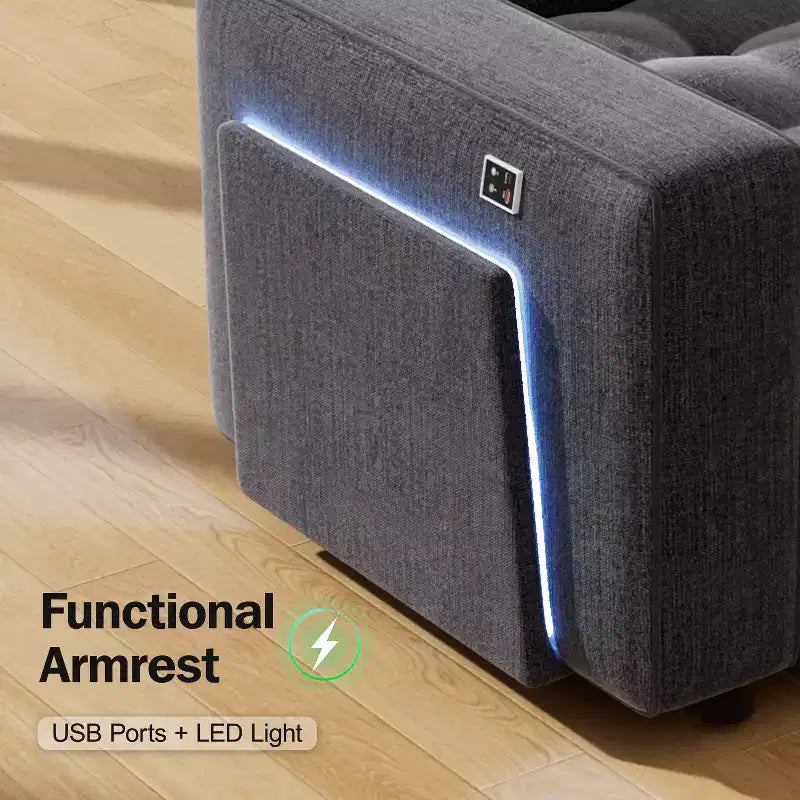 Canapé-lit modulaire sectionnel Dyonery 7 places avec lit gigogne/dossier inclinable/ports USB/siège de rangement, canapé d'angle en forme de L, assemblage sans outils