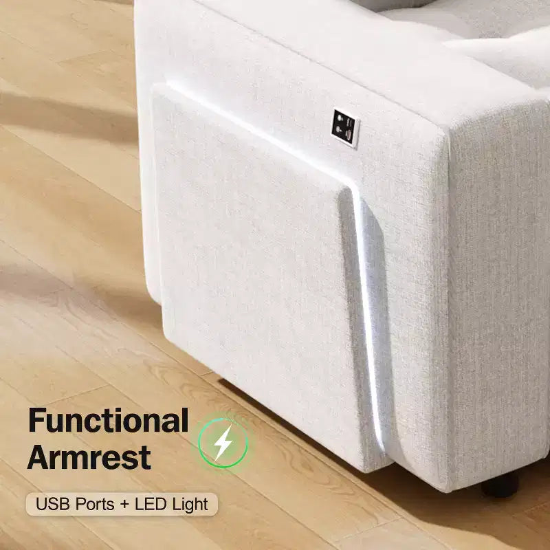 Canapé-lit modulaire sectionnel Dyonery 7 places avec lit gigogne/dossier inclinable/ports USB/siège de rangement, canapé d'angle en forme de L, assemblage sans outils