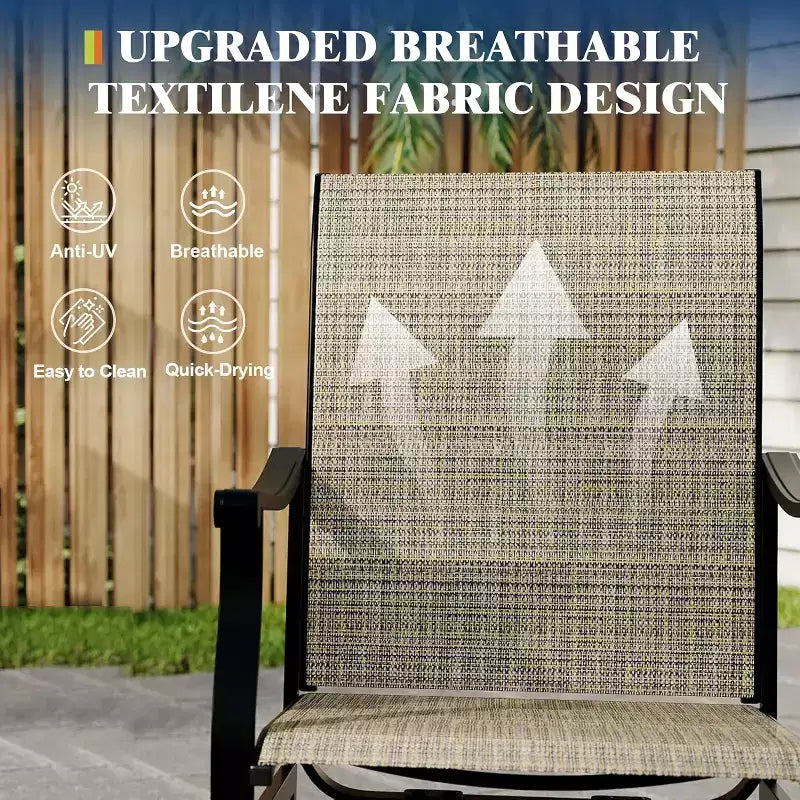 Lot de 2 chaises de salle à manger pivotantes d'extérieur avec dossier en textilène respirant, fauteuils à bascule pivotants de patio pour piscine, pelouse, jardin