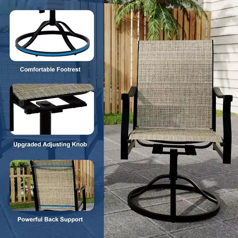 Lot de 2 chaises de salle à manger pivotantes d'extérieur avec dossier en textilène respirant, fauteuils à bascule pivotants de patio pour piscine, pelouse, jardin