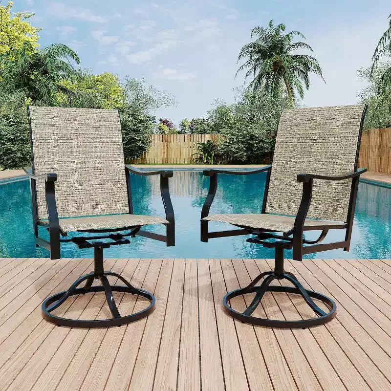 Lot de 2 chaises de salle à manger pivotantes d'extérieur avec dossier en textilène respirant, fauteuils à bascule pivotants de patio pour piscine, pelouse, jardin