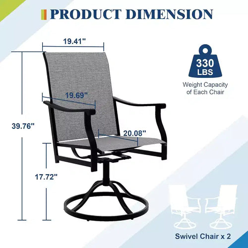 Lot de 2 chaises de salle à manger pivotantes d'extérieur avec dossier en textilène respirant, fauteuils à bascule pivotants de patio pour piscine, pelouse, jardin