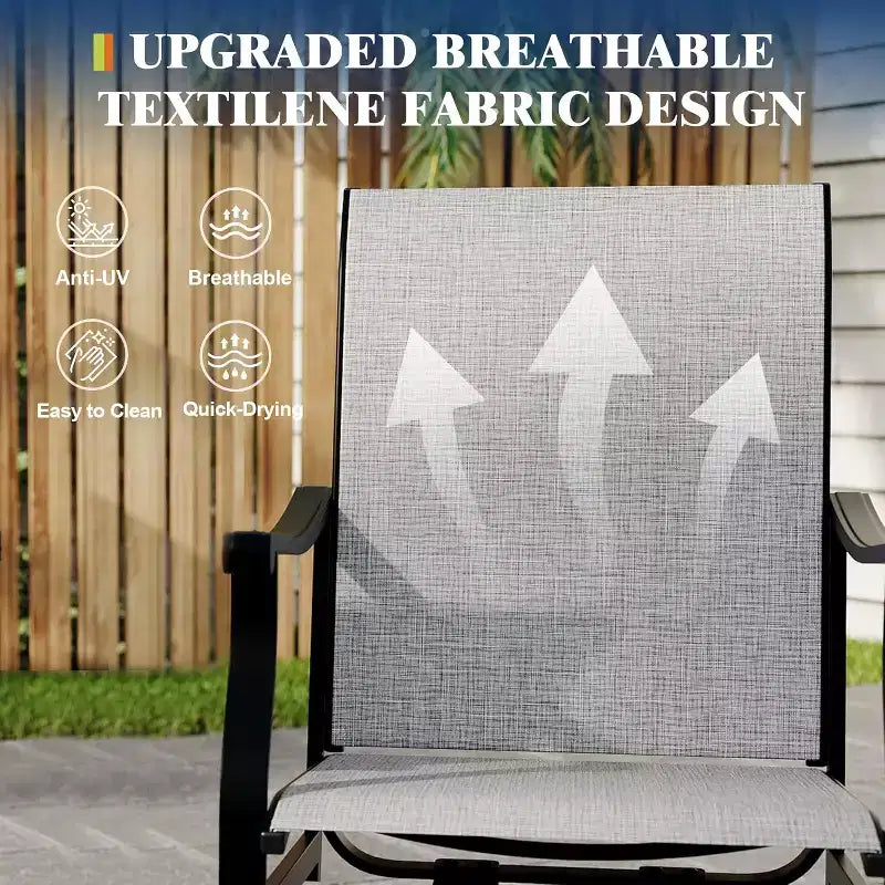 Lot de 2 chaises de salle à manger pivotantes d'extérieur avec dossier en textilène respirant, fauteuils à bascule pivotants de patio pour piscine, pelouse, jardin
