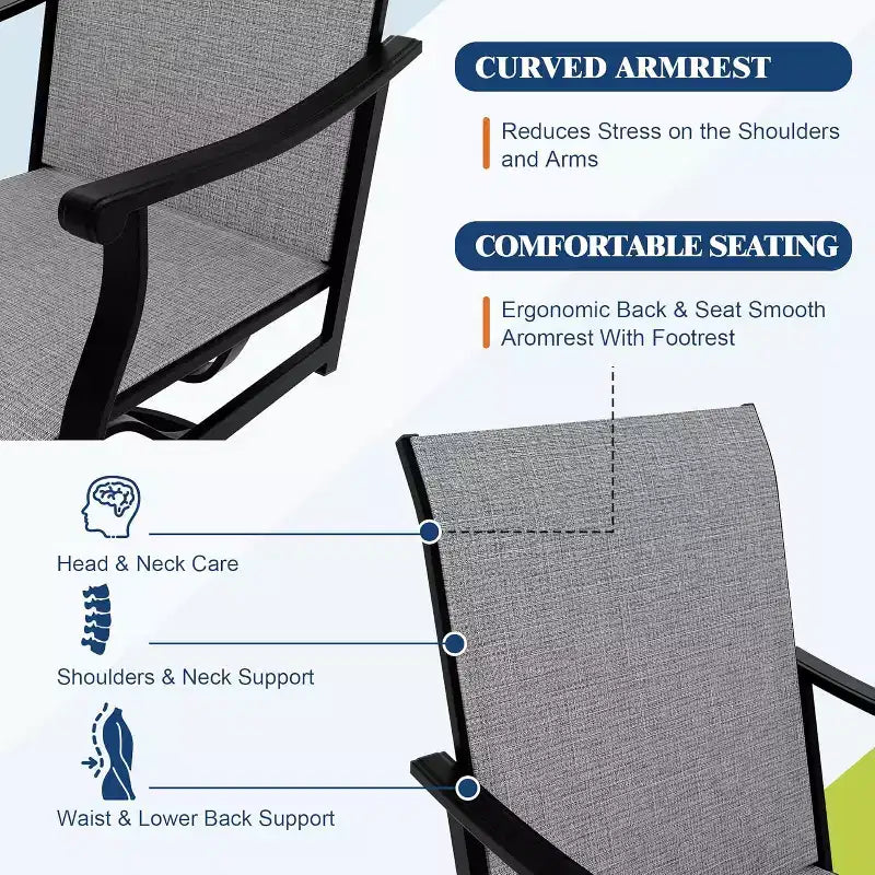 Lot de 2 chaises de salle à manger pivotantes d'extérieur avec dossier en textilène respirant, fauteuils à bascule pivotants de patio pour piscine, pelouse, jardin