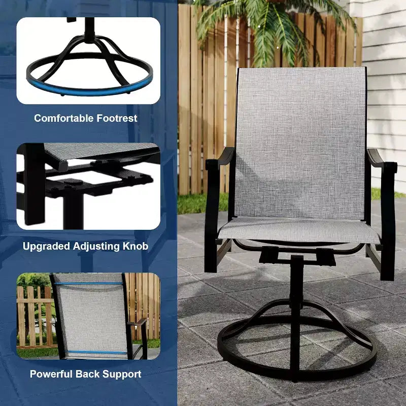 Lot de 2 chaises de salle à manger pivotantes d'extérieur avec dossier en textilène respirant, fauteuils à bascule pivotants de patio pour piscine, pelouse, jardin