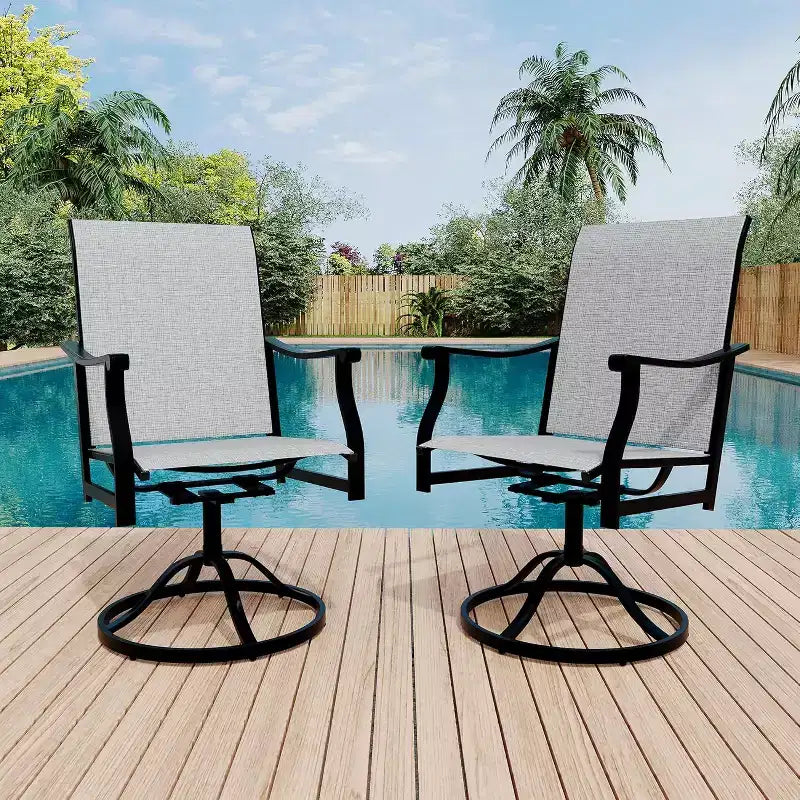 Lot de 2 chaises de salle à manger pivotantes d'extérieur avec dossier en textilène respirant, fauteuils à bascule pivotants de patio pour piscine, pelouse, jardin