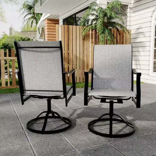 2PCS Outdoor Swivel Dining Chairs With Textilene Breathable Back, Patio Swivel Rocker Chairs for Poolside Lawn Garden