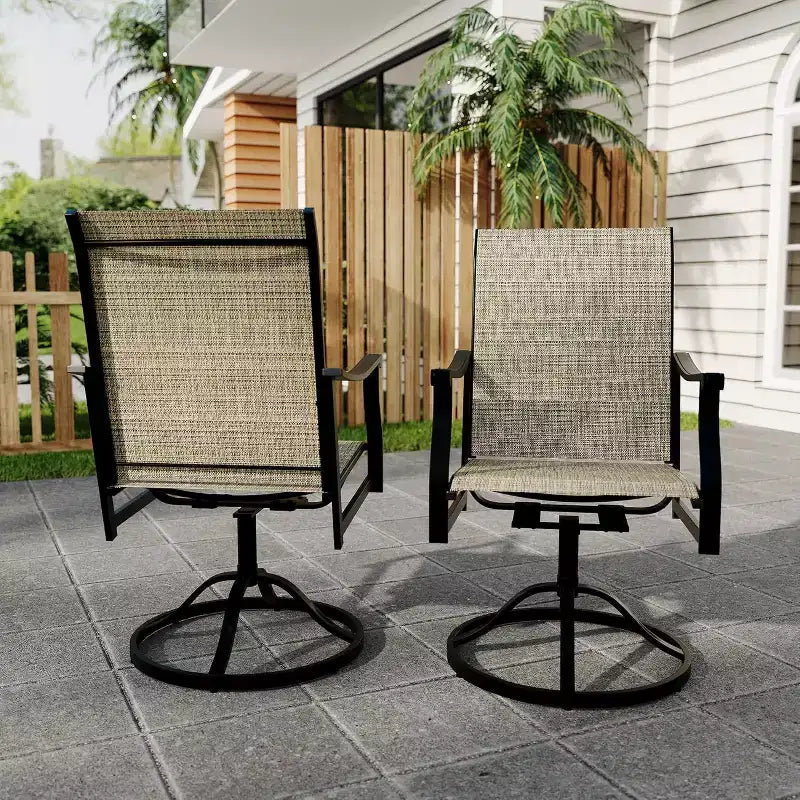 Lot de 2 chaises de salle à manger pivotantes d'extérieur avec dossier en textilène respirant, fauteuils à bascule pivotants de patio pour piscine, pelouse, jardin