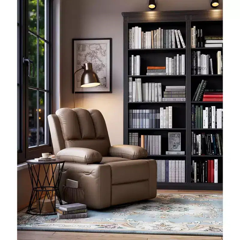 Grand fauteuil inclinable manuel en cuir avec accoudoirs confortables, porte-gobelets intégrés, largeur d'assise de 54 cm, pour la détente et le divertissement dans le salon