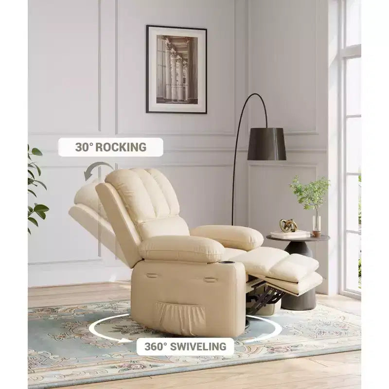 Grand fauteuil inclinable manuel en cuir avec accoudoirs confortables, porte-gobelets intégrés, largeur d'assise de 54 cm, pour la détente et le divertissement dans le salon