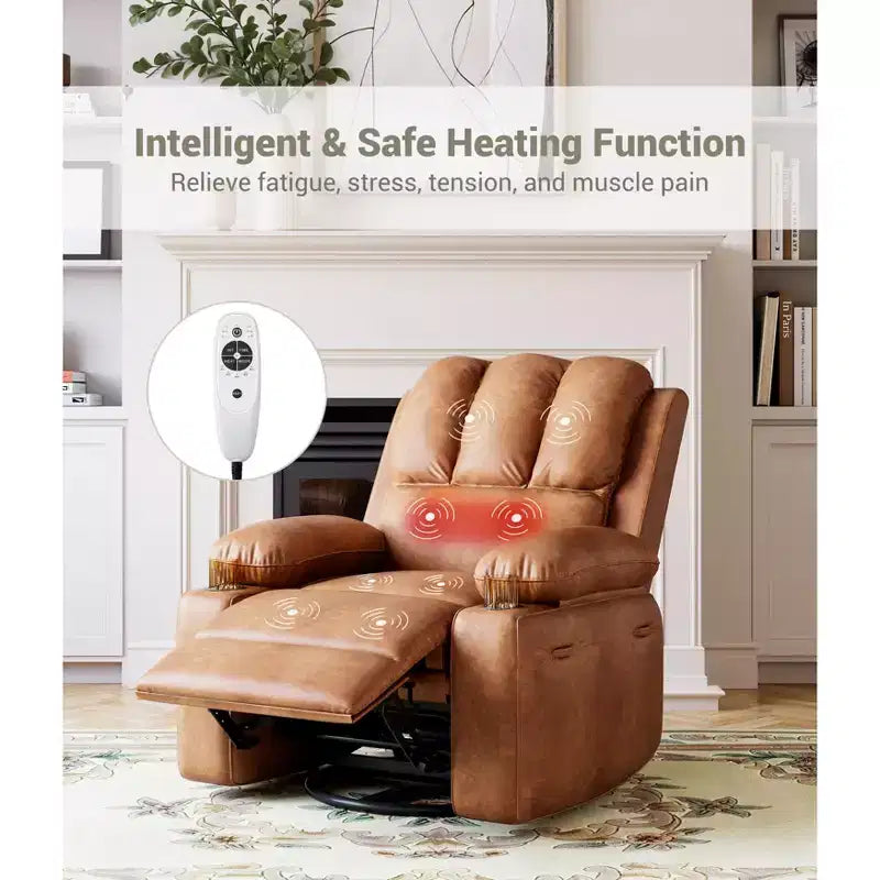 Grand fauteuil inclinable manuel en cuir avec accoudoirs confortables, porte-gobelets intégrés, largeur d'assise de 54 cm, pour la détente et le divertissement dans le salon