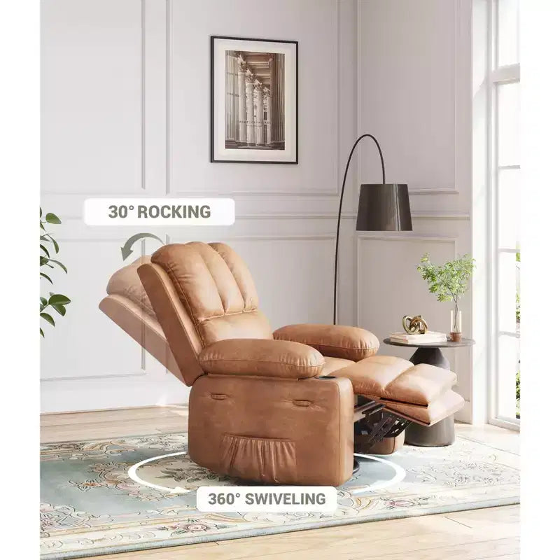 Grand fauteuil inclinable manuel en cuir avec accoudoirs confortables, porte-gobelets intégrés, largeur d'assise de 54 cm, pour la détente et le divertissement dans le salon