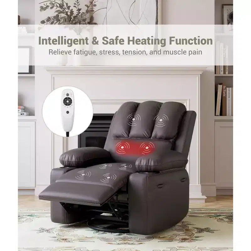 Grand fauteuil inclinable manuel en cuir avec accoudoirs confortables, porte-gobelets intégrés, largeur d'assise de 54 cm, pour la détente et le divertissement dans le salon