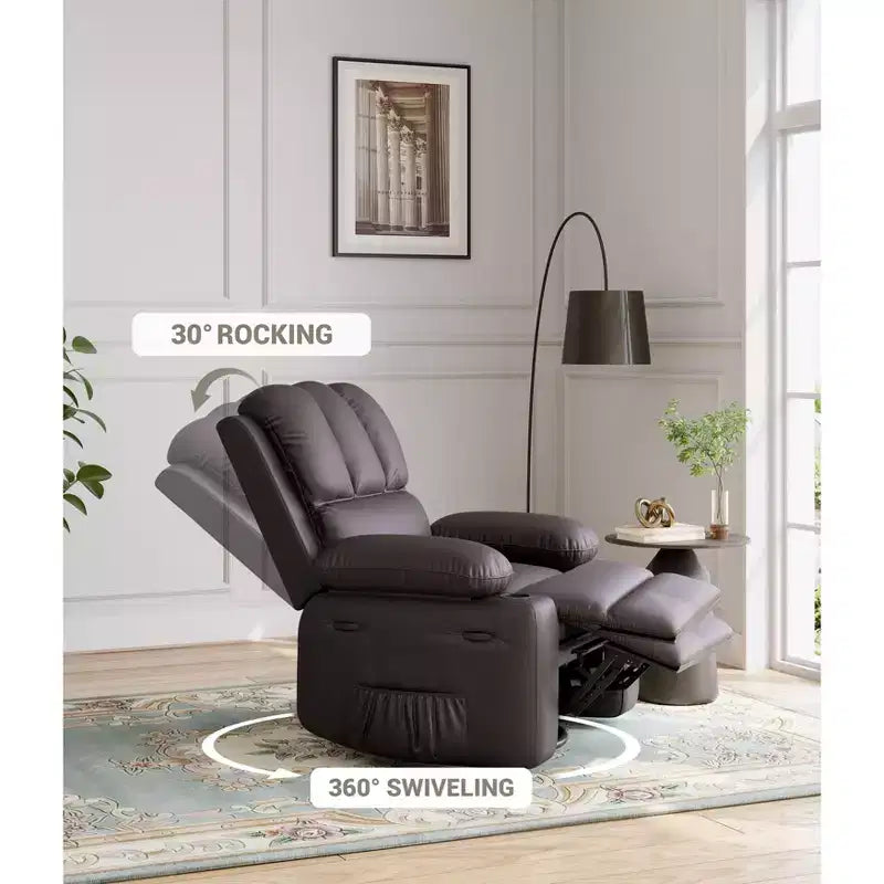 Grand fauteuil inclinable manuel en cuir avec accoudoirs confortables, porte-gobelets intégrés, largeur d'assise de 54 cm, pour la détente et le divertissement dans le salon