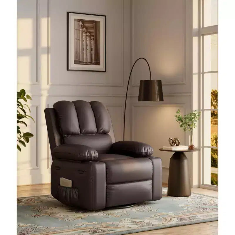 Grand fauteuil inclinable manuel en cuir avec accoudoirs confortables, porte-gobelets intégrés, largeur d'assise de 54 cm, pour la détente et le divertissement dans le salon