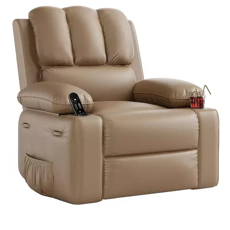 Grand fauteuil inclinable manuel en cuir avec accoudoirs confortables, porte-gobelets intégrés, largeur d'assise de 54 cm, pour la détente et le divertissement dans le salon