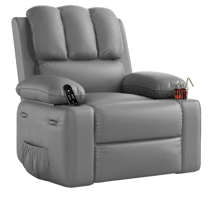 Grand fauteuil inclinable manuel en cuir avec accoudoirs confortables, porte-gobelets intégrés, largeur d'assise de 54 cm, pour la détente et le divertissement dans le salon