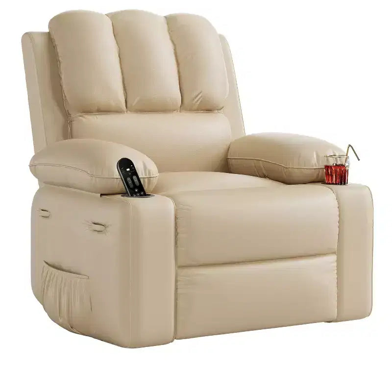 Grand fauteuil inclinable manuel en cuir avec accoudoirs confortables, porte-gobelets intégrés, largeur d'assise de 54 cm, pour la détente et le divertissement dans le salon